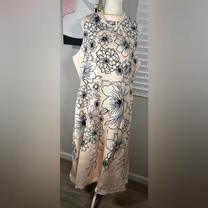 Floral Sleeveless Dress - Cream and Black